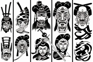 samurai, sunset, japan style tattoo idea
