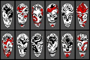 oni mask with a koi fish swimming around it with a katana tattoo idea
