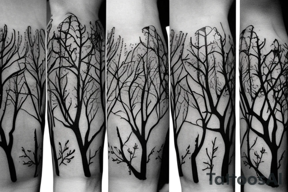 Looking nice forest, particularly 3-4 trees with very nice branches, but should be dark theme. tattoo idea