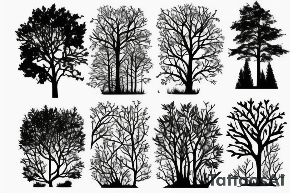 Looking nice forest, particularly 3-4 trees with very nice branches, but should be dark theme. tattoo idea