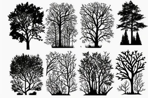 Looking nice forest, particularly 3-4 trees with very nice branches, but should be dark theme. tattoo idea