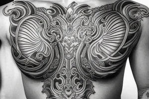 I would like a full chest piece tattoo of a Thai mythical creature with very realistic details tattoo idea