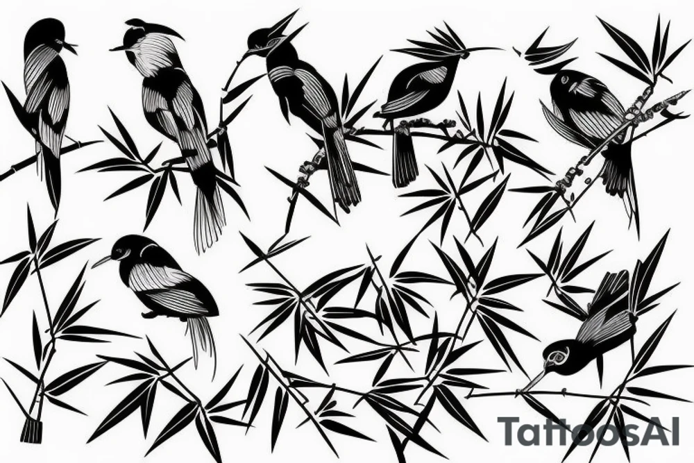 bamboo with bird in asian style tattoo idea