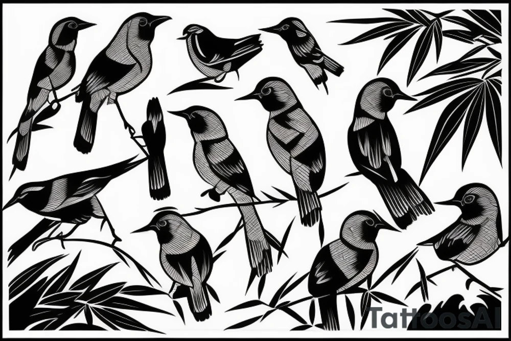bamboo with bird in asian style tattoo idea