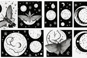 phases of the moon and a luna moth at the base tattoo idea