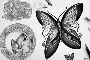 phases of the moon and a luna moth at the base tattoo idea