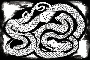 two snakes with hiraishin
 kunai as negative space tattoo idea