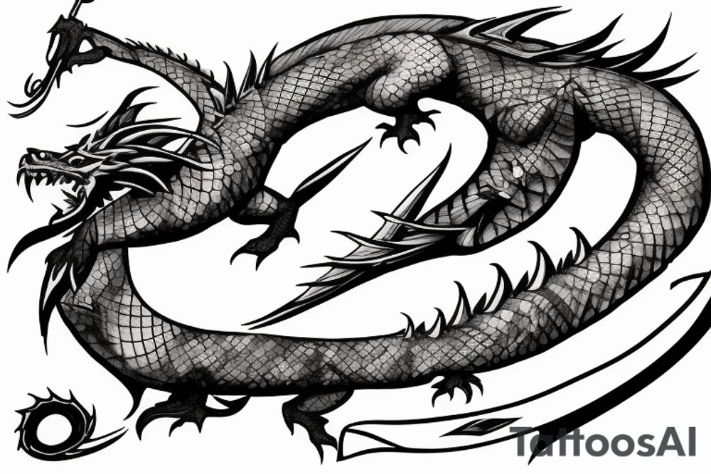 dragon wrapping around sword tattoo idea