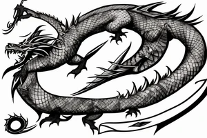 dragon wrapping around sword tattoo idea