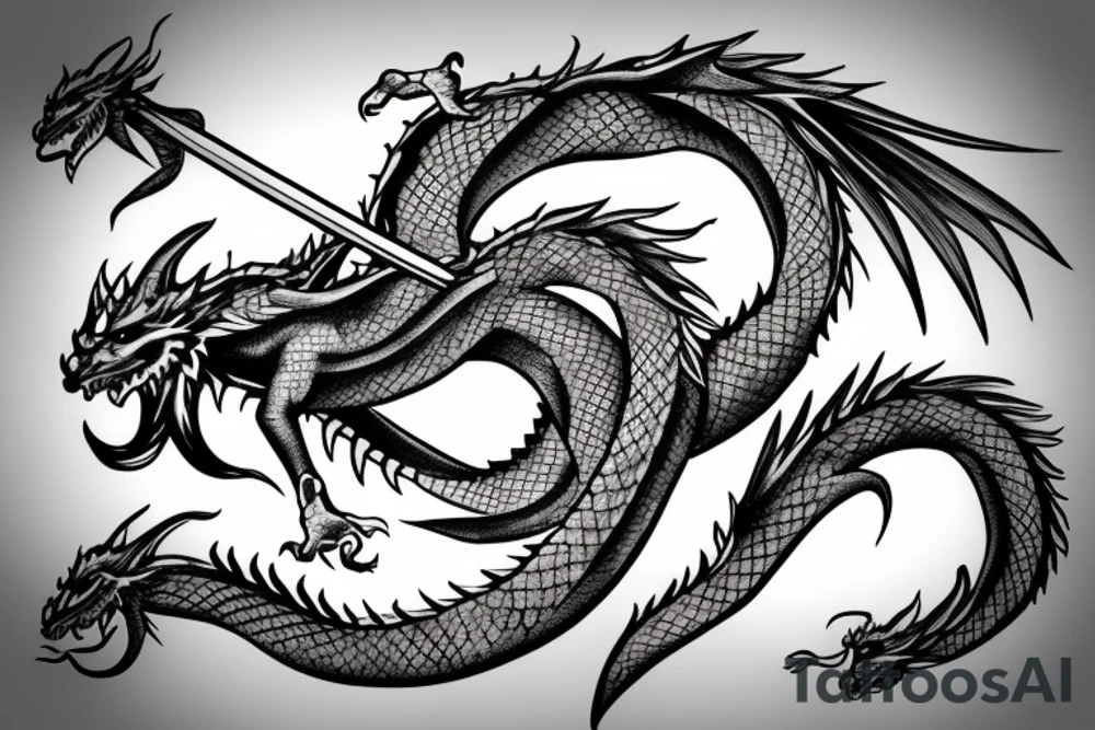 dragon wrapping around sword tattoo idea