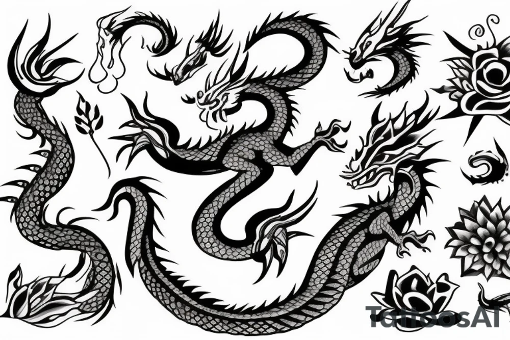 dragon with flowers tattoo idea