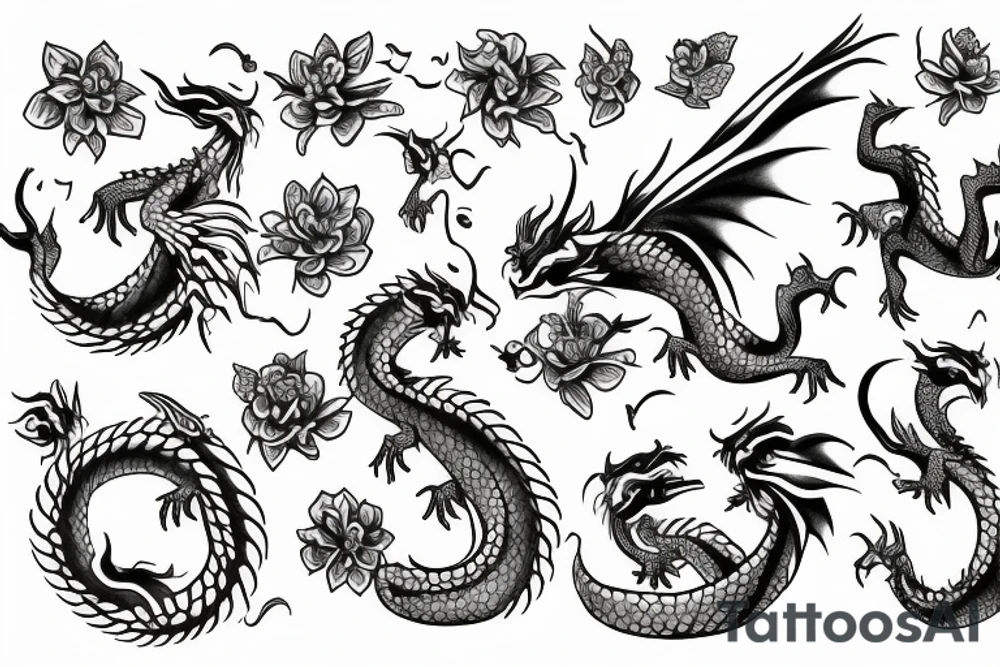 dragon with flowers tattoo idea