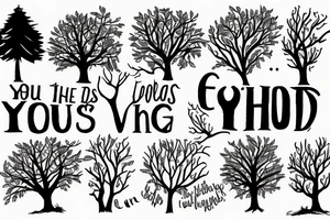 Trees with the text "you kept looking but you can't find the woods, while you're hiding in the trees" tattoo idea