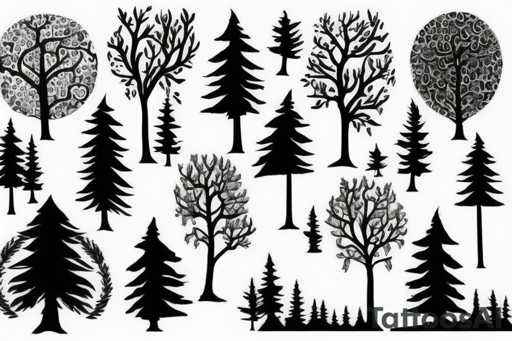 Trees with the text "you kept looking but you can't find the woods, while you're hiding in the trees" tattoo idea