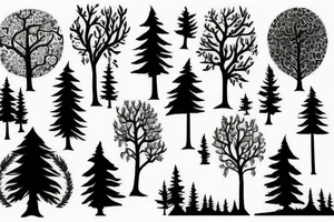Trees with the text "you kept looking but you can't find the woods, while you're hiding in the trees" tattoo idea