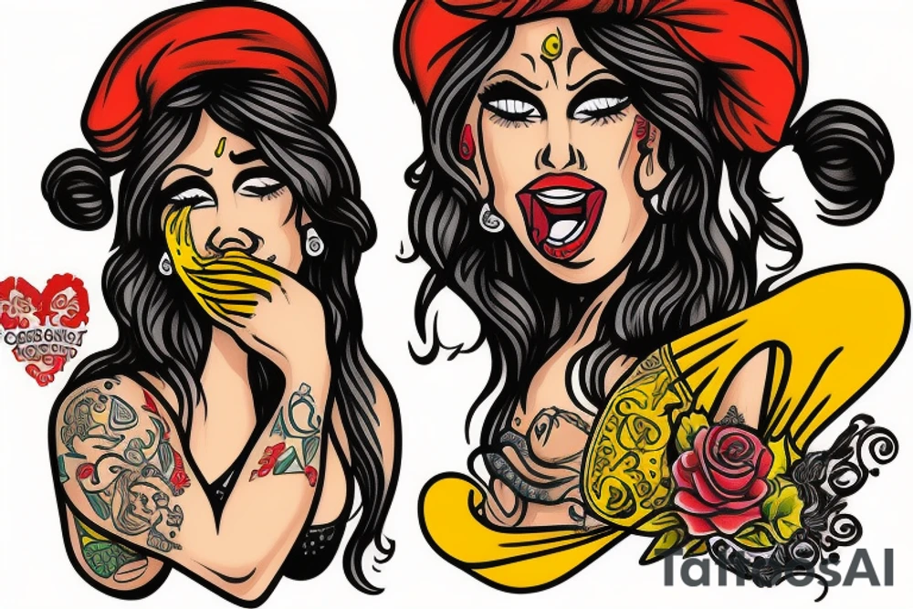 Gypsy woman crying with mustard on her mouth tattoo idea