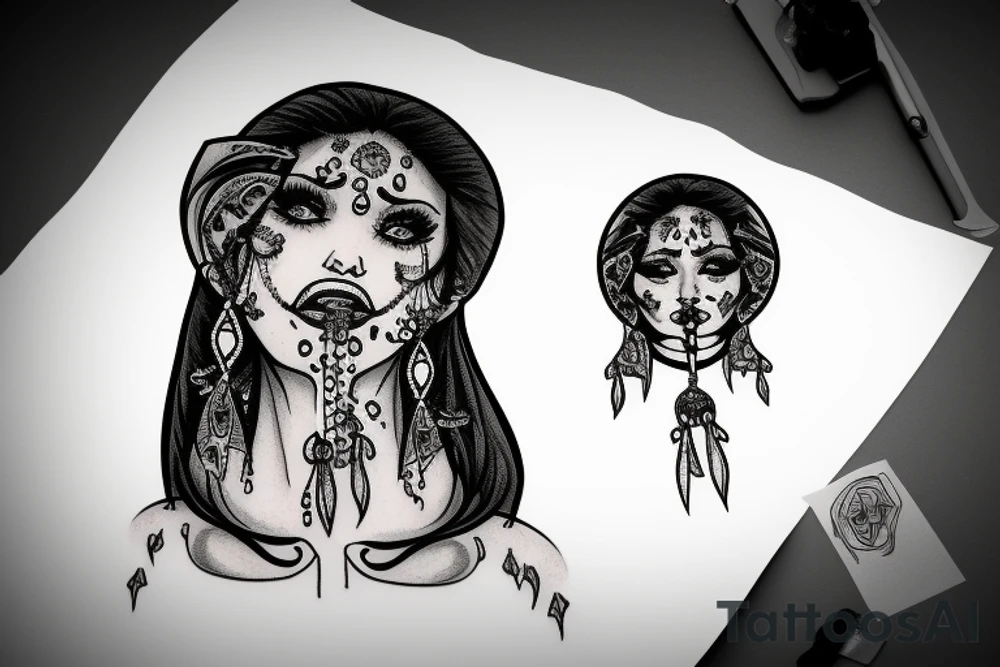 Gypsy woman crying with mustard on her mouth tattoo idea