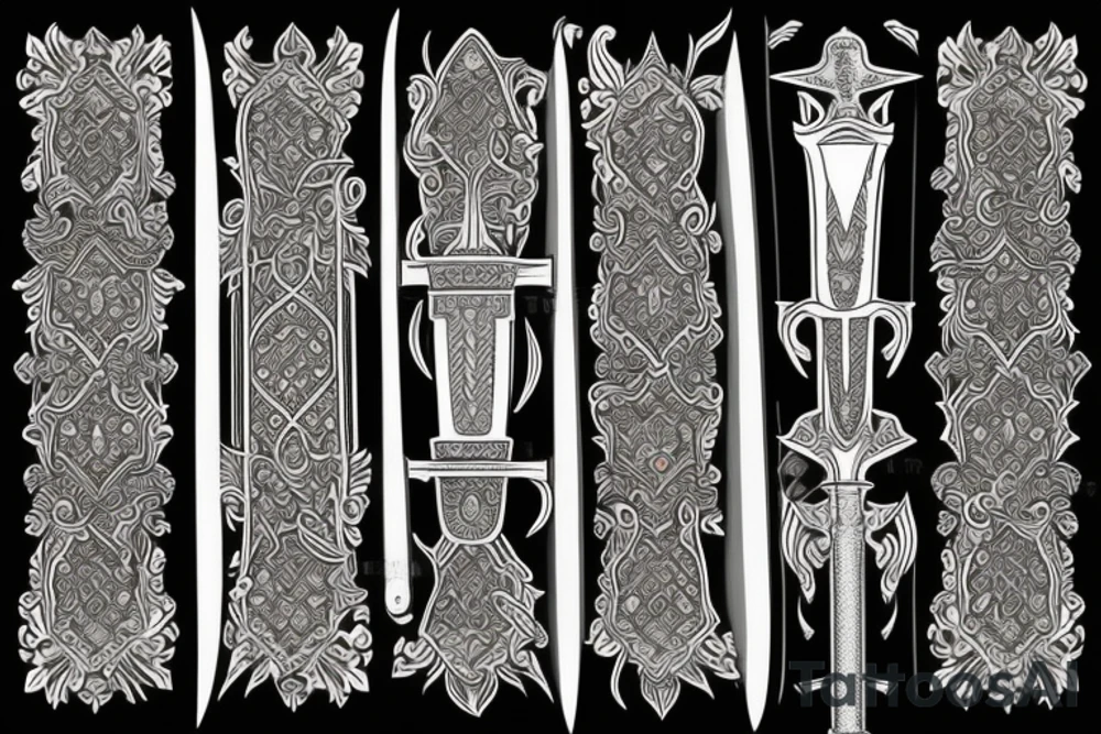 Arabian patterns sword war tattoo idea