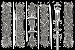 Arabian patterns sword war tattoo idea