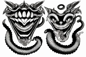 japan mask oni with big teeth and snake around tattoo idea