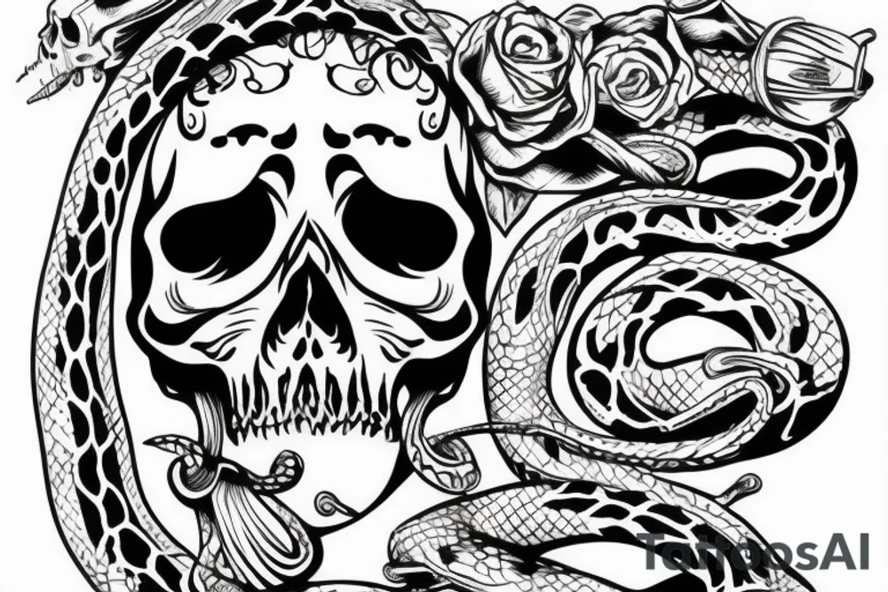 skull with snake tattoo idea
