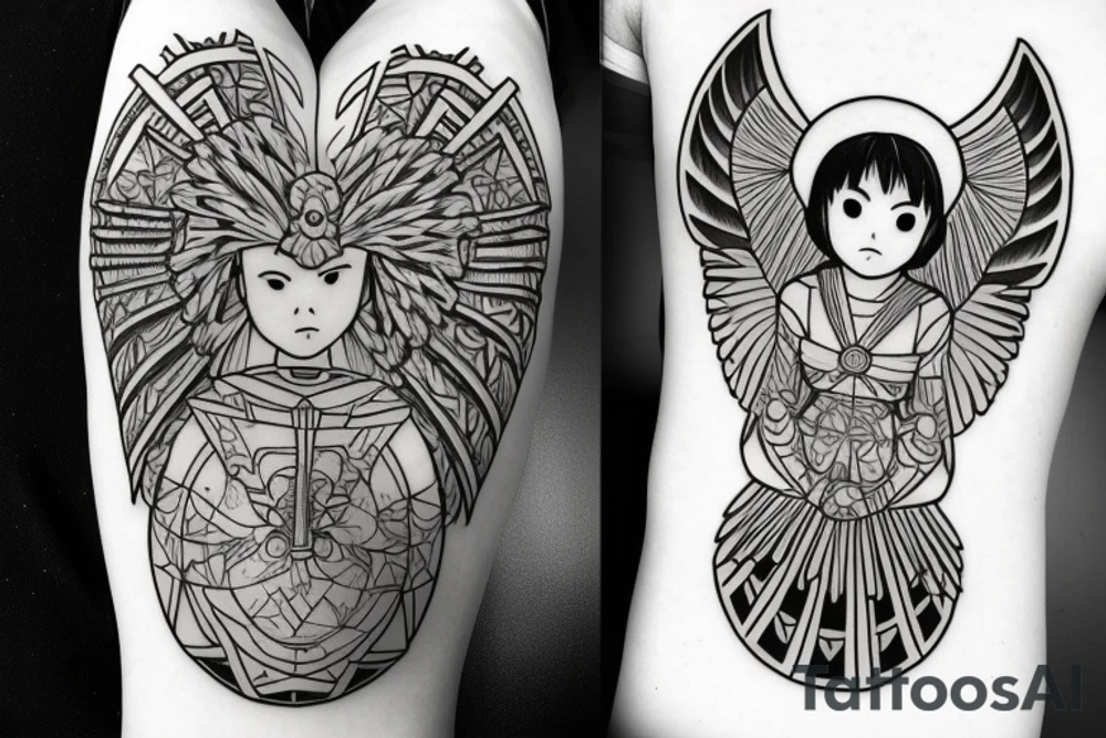 Polynesian geometric Roman Catholic guardian angel tattoo idea Polynesian geometric Roman Catholic guardian angel tattoo idea