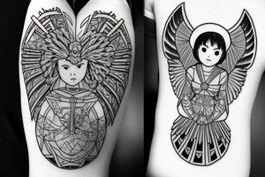 Polynesian geometric Roman Catholic guardian angel tattoo idea