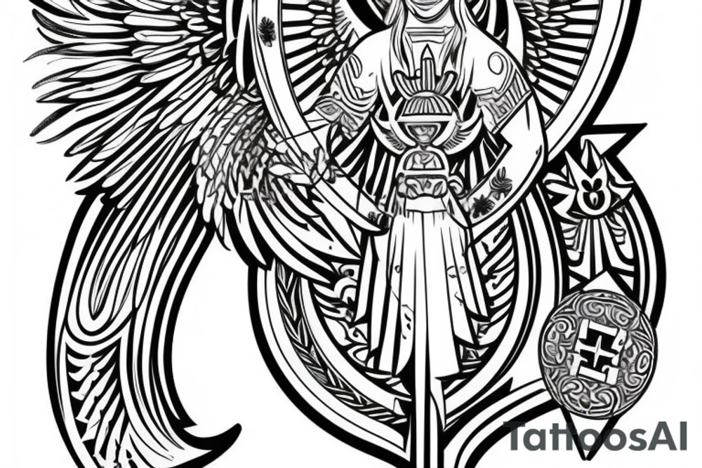 Polynesian geometric Roman Catholic guardian angel tattoo idea