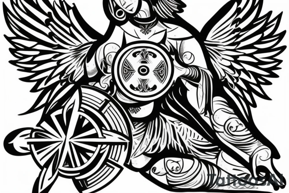 Polynesian geometric Roman Catholic guardian angel tattoo idea