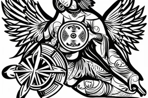 Polynesian geometric Roman Catholic guardian angel tattoo idea