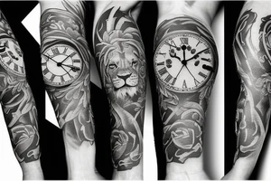 Lion with clock tattoo idea