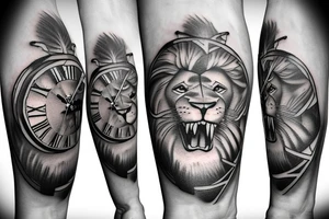 Lion with clock tattoo idea