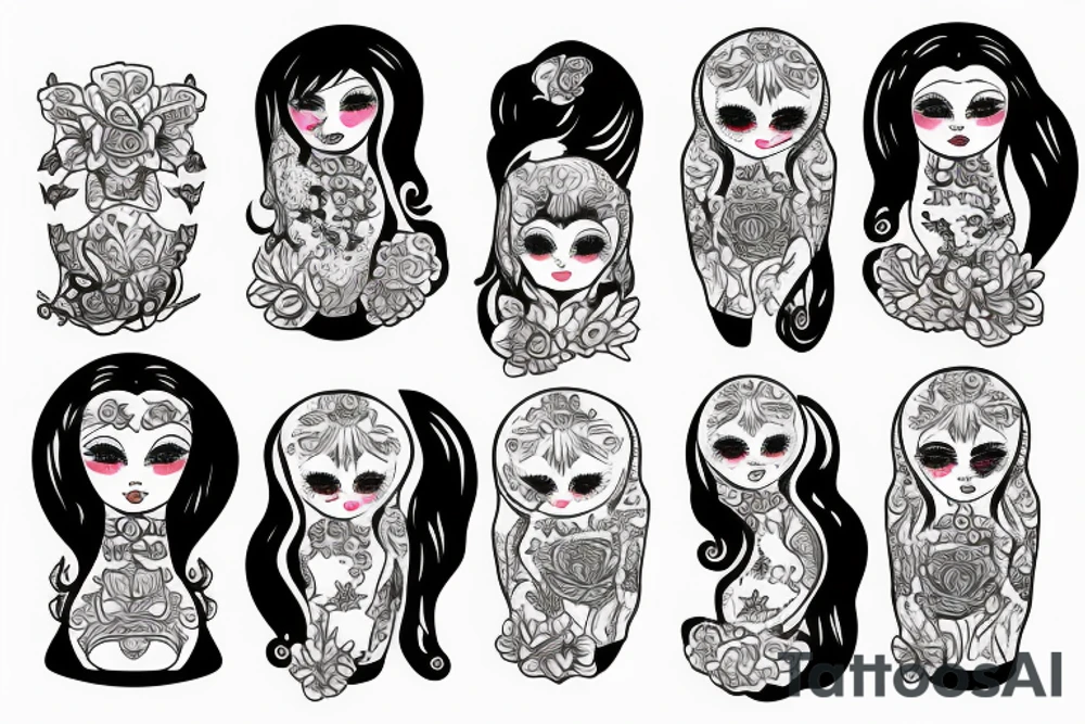 Russian doll with makeup tattoo idea
