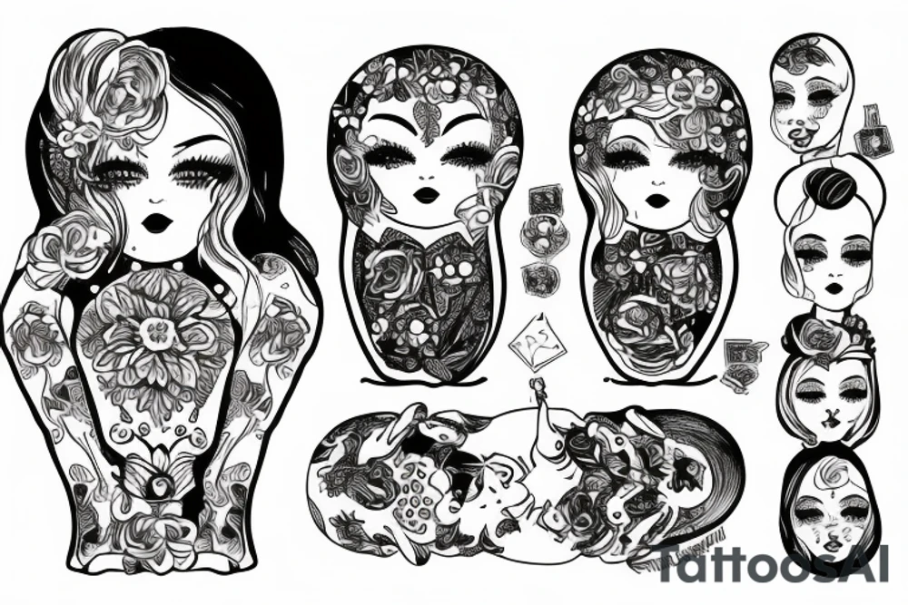 Russian doll with makeup tattoo idea