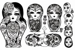 Russian doll with makeup tattoo idea