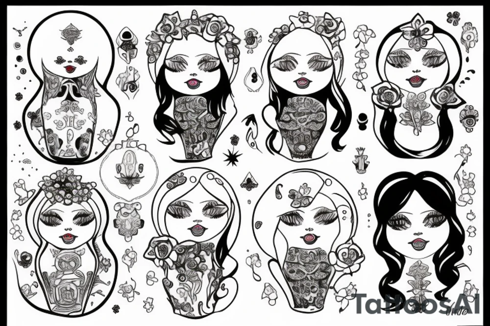 Russian doll with makeup tattoo idea