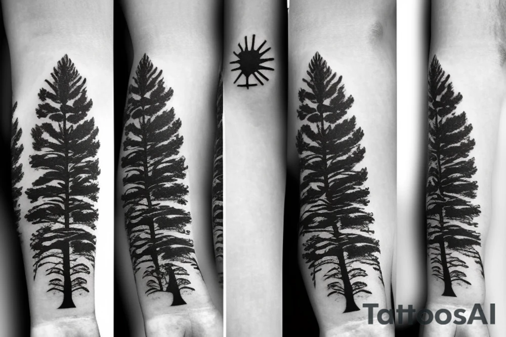 tall pine tree in scandinavian style tattoo idea