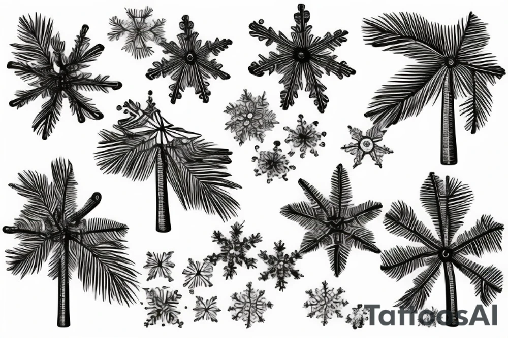 Snowflake falling on coconut trees tattoo idea