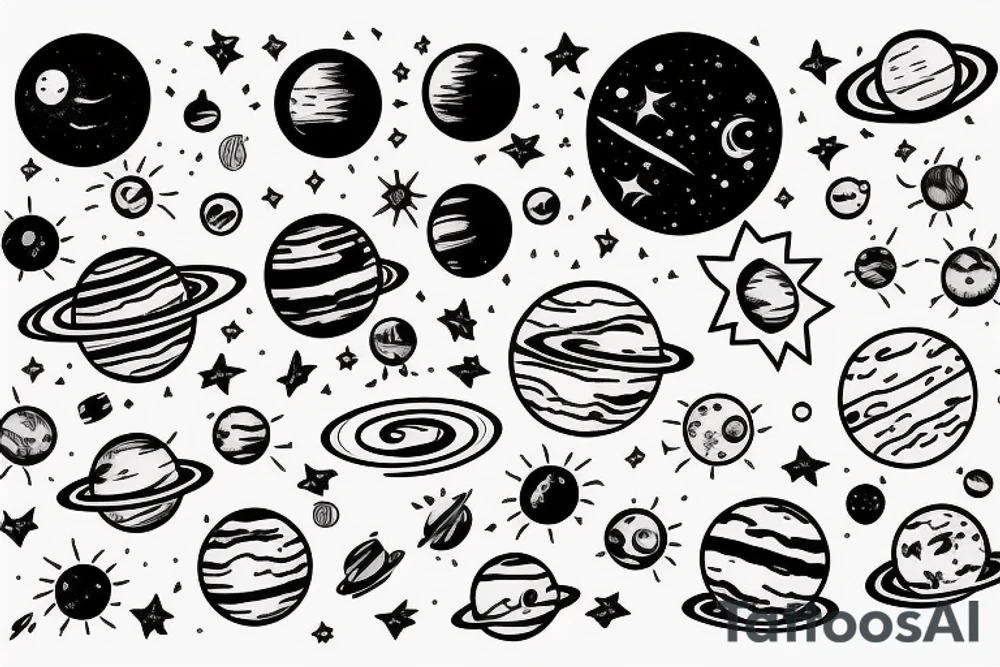 Solar system with space tattoo idea