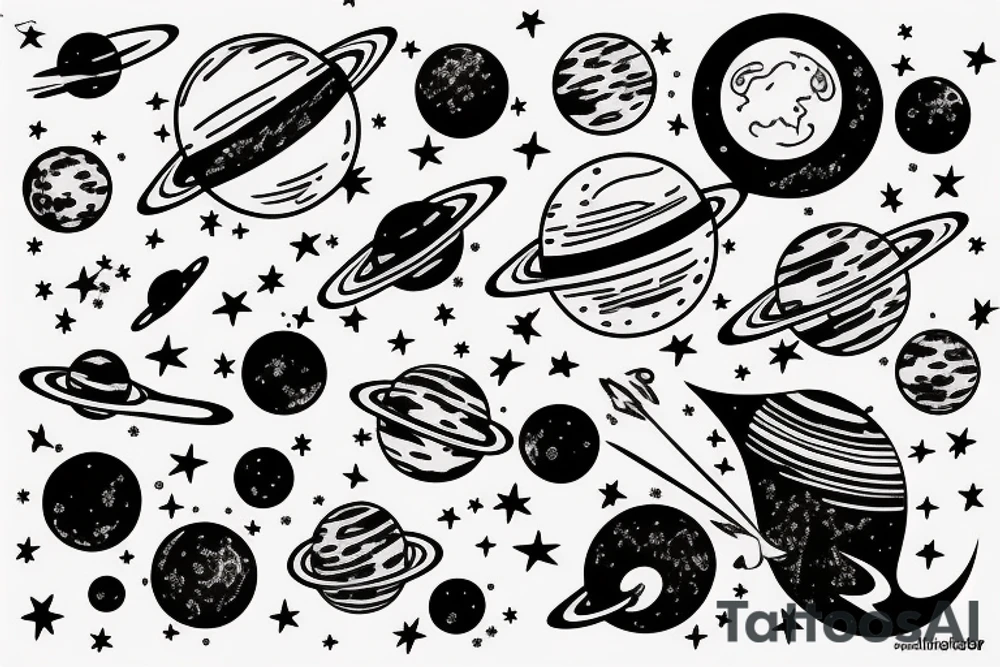 Solar system with space tattoo idea