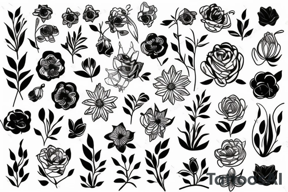 Fine line feminism flowers botánic tattoo idea