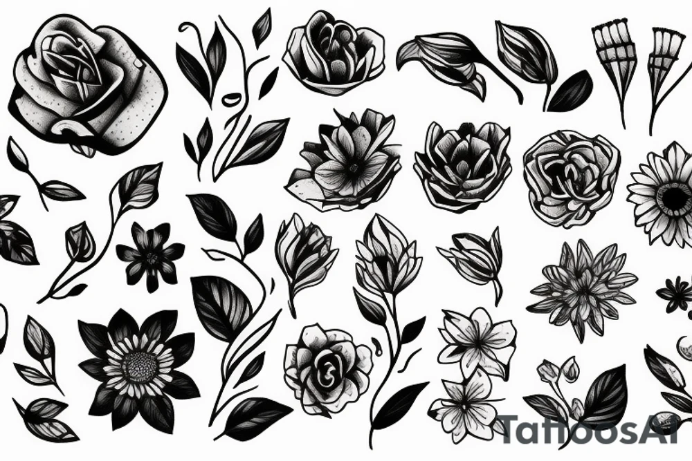 Fine line feminism flowers tattoo idea