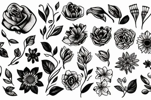 Fine line feminism flowers tattoo idea
