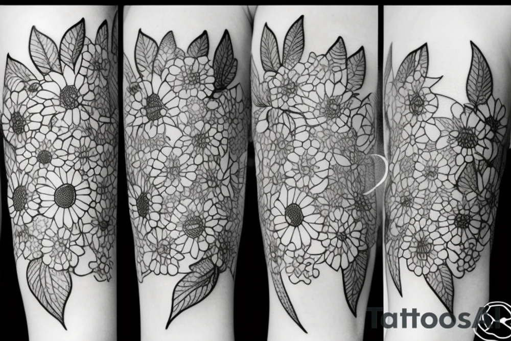 Fine line feminism flowers tattoo idea
