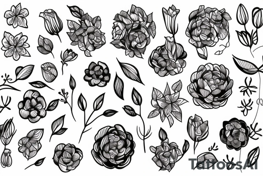 Fine line feminism flowers tattoo idea