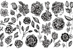 Fine line feminism flowers tattoo idea