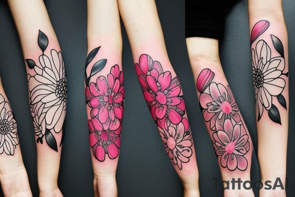 Fine line feminism flowers tattoo idea