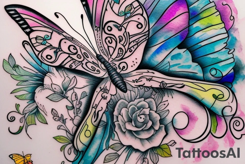 Butterfly with "everything goes" quote tattoo idea