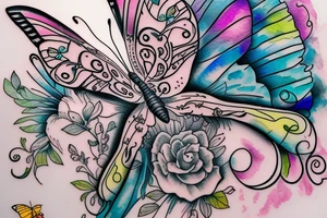 Butterfly with "everything goes" quote tattoo idea