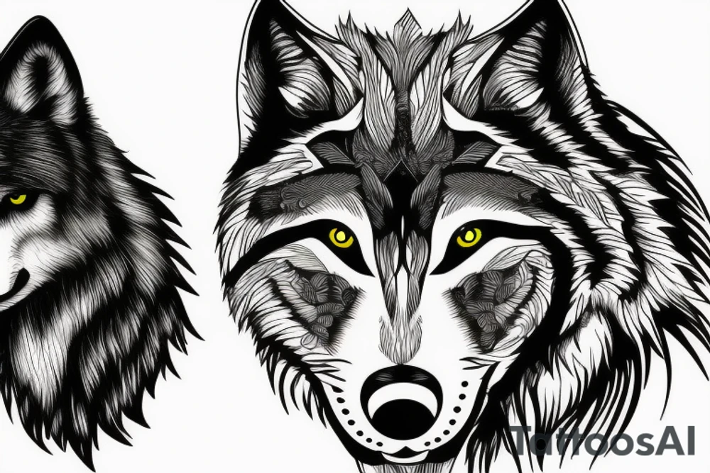 Blaxk wolf with bear tattoo idea